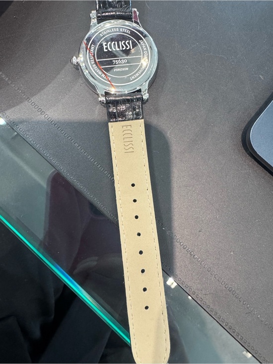 New Ecclissi Facets Stainless Steel Watch Pink Pavé Crystal Dial Leather Strap